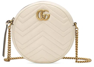 Pre-owned Gucci Women's  Gg Marmont Round Shoulder Bag Mini In White