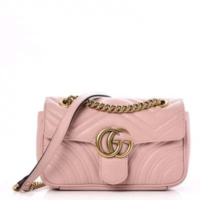 Pre-owned Gucci Women's  Gg Marmont Shoulder Bag Matelasse Mini In Light Pink
