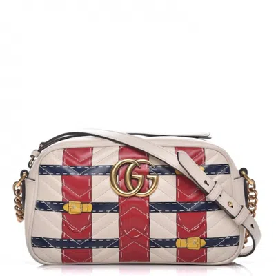Pre-owned Gucci Women's  Gg Marmont Shoulder Bag Matelasse Trompe L'oeil Print Small In White/red/blue