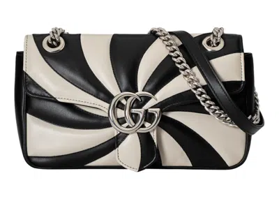 Pre-owned Gucci Women's  Gg Marmont Shoulder Bag Small Optical Quilted Patchwork In Black/white