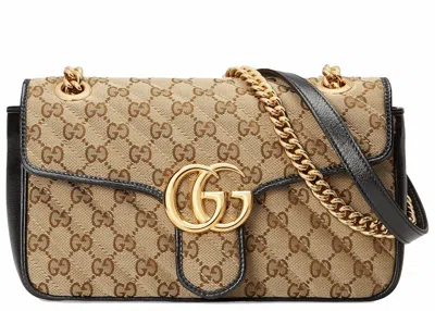 Pre-owned Gucci Women's  Gg Marmont Small Diagonal Matelasse Bag Original Gg Canvas In Beige/ebony