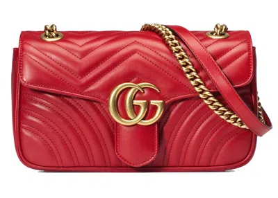Pre-owned Gucci Women's  Gg Marmont Small Matelasse Bag In Hibiscus Red