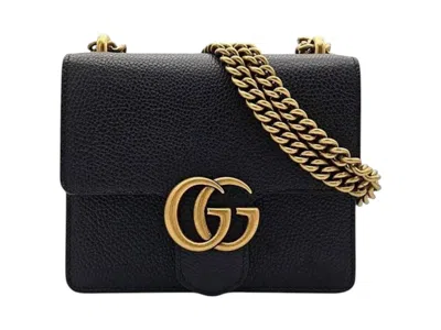 Pre-owned Gucci Women's  Gg Marmont Small Shoulder Bag Antique Goldtone In Black