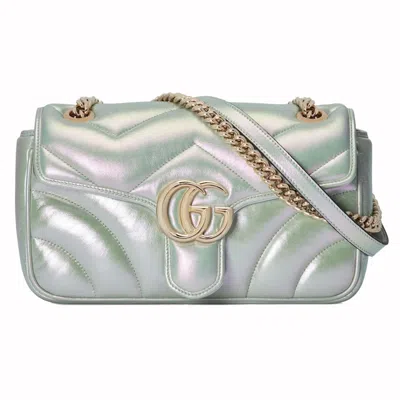 Pre-owned Gucci Women's  Gg Marmont Small Shoulder Bag In Green Iridescent
