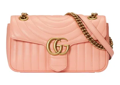 Pre-owned Gucci Women's  Gg Marmont Small Shoulder Bag Matelasse Round And Vertical In Peach