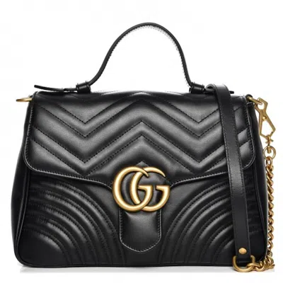Pre-owned Gucci Women's  Gg Marmont Small Top Handle Bag In Black