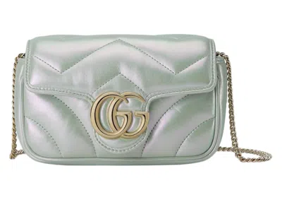 Pre-owned Gucci Women's  Gg Marmont Super Mini Bag In Light Green Iridescent