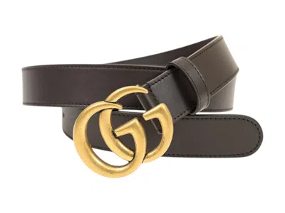 Pre-owned Gucci Women's  Gg Marmont Thin 30 In Belt In Brown