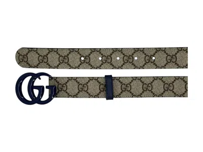 Pre-owned Gucci Women's  Gg Marmont Thin Belt In Beige/blue