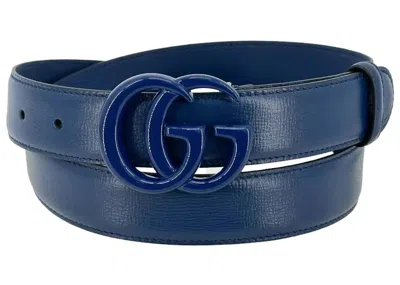 Pre-owned Gucci Women's  Gg Marmont Thin Belt In Blue