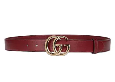 Pre-owned Gucci Women's  Gg Marmont Thin Belt In Rosso Ancora