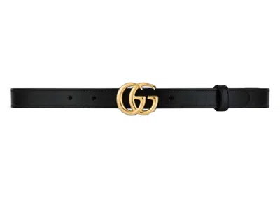 Pre-owned Gucci Women's  Gg Marmont Thin Leather Belt With Shiny Buckle .8 Width In Black