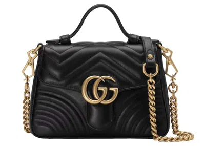 Pre-owned Gucci Women's  Gg Marmont Top Handle Bag Mini In Black