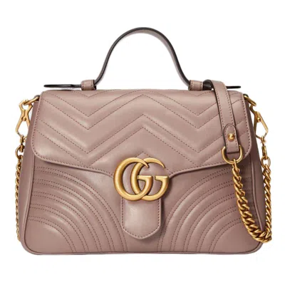 Pre-owned Gucci Women's  Gg Marmont Top Handle Matelasse Small In Dusty Pink