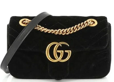 Pre-owned Gucci Women's  Gg Marmont Velvet Matelasse Mini In Black