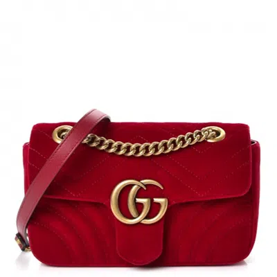 Pre-owned Gucci Women's  Gg Marmont Velvetmatelasse Mini In Red