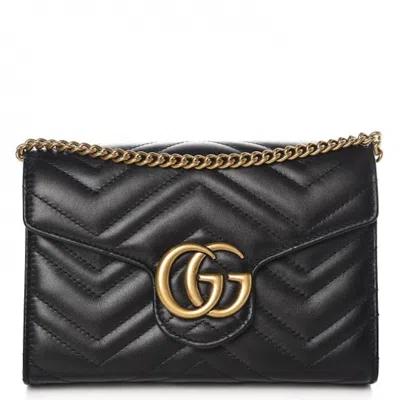Pre-owned Gucci Women's  Gg Marmont Wallet On Chain Matelasse In Black