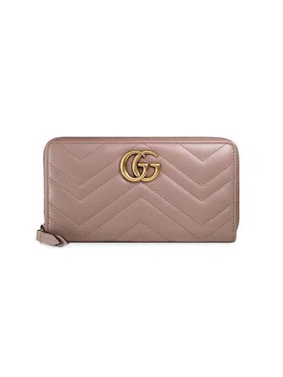 Pre-owned Gucci Women's  Gg Marmont Wallet Zip Around Matelasse In Dusty Pink