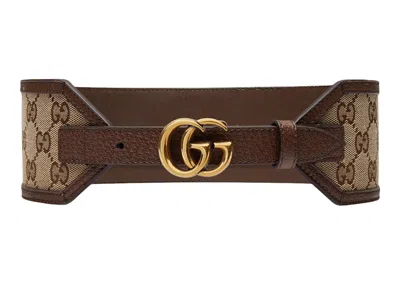 Pre-owned Gucci Women's  Gg Marmont Wide 68mm Belt Gg Supreme/tone In Beige/ebony/gold