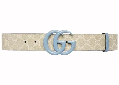 Pre-owned Gucci Women's  Gg Marmont Wide Belt In Light Blue/beige