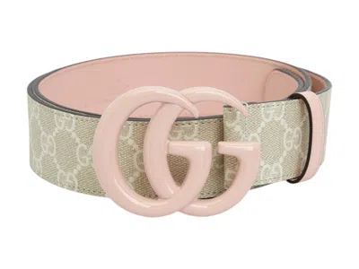 Pre-owned Gucci Women's  Gg Marmont Wide Belt In Pink/beige