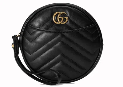 Pre-owned Gucci Women's  Gg Marmont Wrist Wallet Round Matelasse In Black