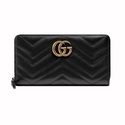 Pre-owned Gucci Women's  Gg Marmont Zip Around Wallet In Black