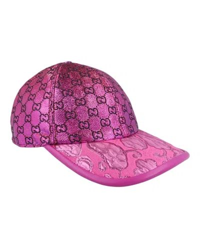 Pre-owned Gucci Women's  Gg Metallic Baseball Cap In Purple