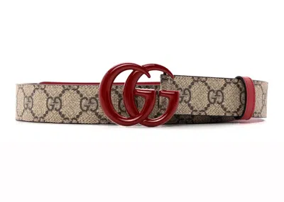 Pre-owned Gucci Women's  Gg Monogram Supreme Canvas 1w Belt In Ebony/red