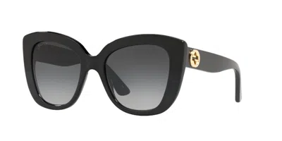 Pre-owned Gucci Women's  Gg Ovesized Cat Eye Sunglasses In Black/gold (gg0327s/001) In Multi