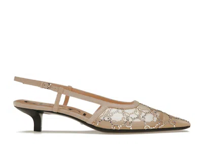 Pre-owned Gucci Women's  Gg Slingback 35mm Pump Sneakers In Rose Beige/gg Crystals