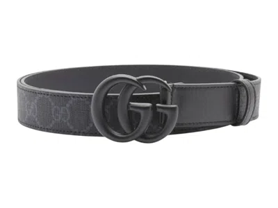 Pre-owned Gucci Women's  Gg Supreme Buckle Belt In Black