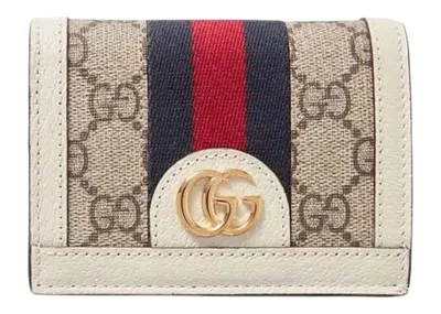 Pre-owned Gucci Women's  Gg Supreme Ophidia Card Case In White Beige In Brown