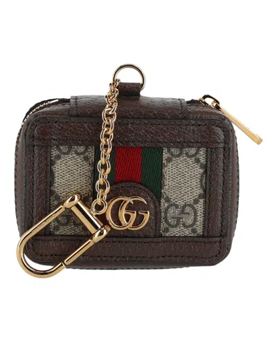 Pre-owned Gucci Women's  Gg Supreme Ophidia Keychain Airpod Case In Beige/ebony