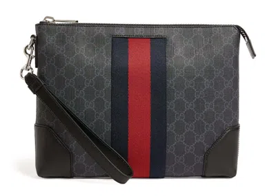 Pre-owned Gucci Women's  Gg Supreme Web Pouch In Grey