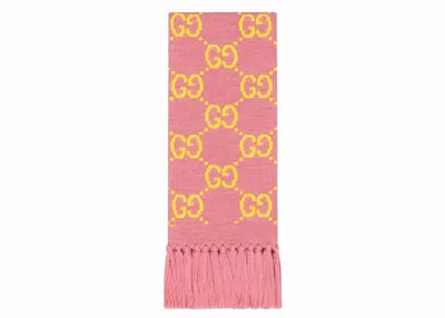 Pre-owned Gucci Women's  Gg Wool Jacquard Scarf In Pink