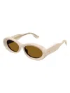 Gucci Beveled Acetate Oval Sunglasses In Beige