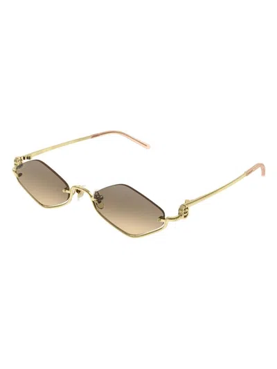 Gucci Gg1604s Linea Gg Logo 003 Gold Orange Sunglasses In Gold Gold Orange