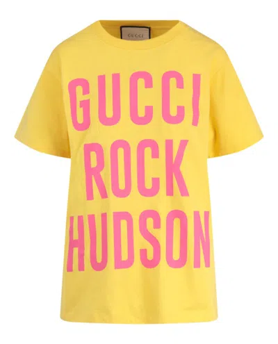 Pre-owned Gucci Women's  Graphic Printed Short Sleeve Shirt In Yellow