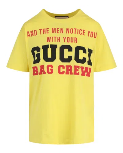 Pre-owned Gucci Women's  Graphic Printed Short Sleeve T-shirt In Yellow