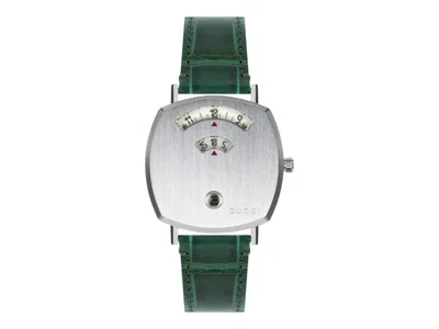 Pre-owned Gucci Women's  Grip Leather Ya157404 Watch In Stainless Steel In Silver