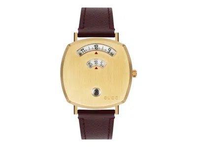 Pre-owned Gucci Women's  Grip Leather Ya157405 Watch In Stainless Steel In Silver