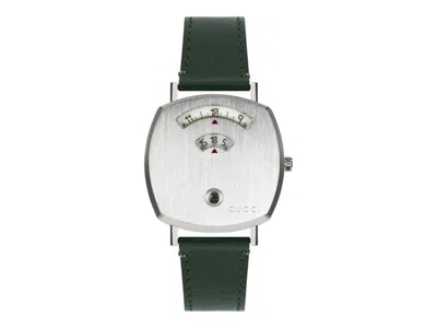 Pre-owned Gucci Women's  Grip Leather Ya157406 Watch In Stainless Steel In Silver