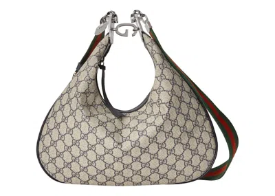 Pre-owned Gucci Women's   Attache Medium Shoulder Bag In Beige/blue In Multi