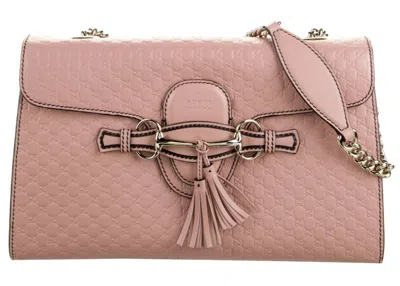 Pre-owned Gucci Women's  Ssima Horsebit Emily Shoulder Bag Medium In Blush Pink