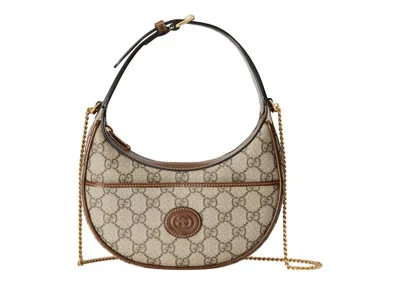Pre-owned Gucci Women's  Halfmoon Shaped Bag Mini Gg Supreme In Beige/ebony
