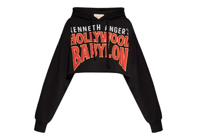 Pre-owned Gucci Women's  Hollywood Babylon Cropped Hoodie In Black