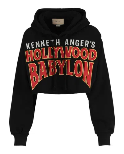Pre-owned Gucci Women's  Hollywood Babylon Cropped Sweatshirt In Black