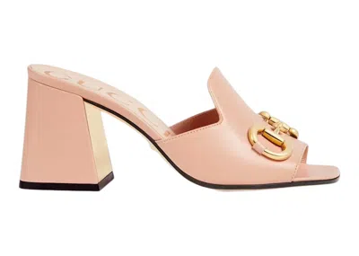 Pre-owned Gucci Women's  Horsbit 75mm Heeled Sandal Leather Sneakers In Pink/gold