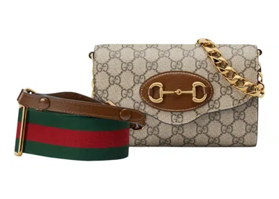 Pre-owned Gucci Women's  Horsebit 1955 Bag Mini Gg Supreme In Beige/ebony